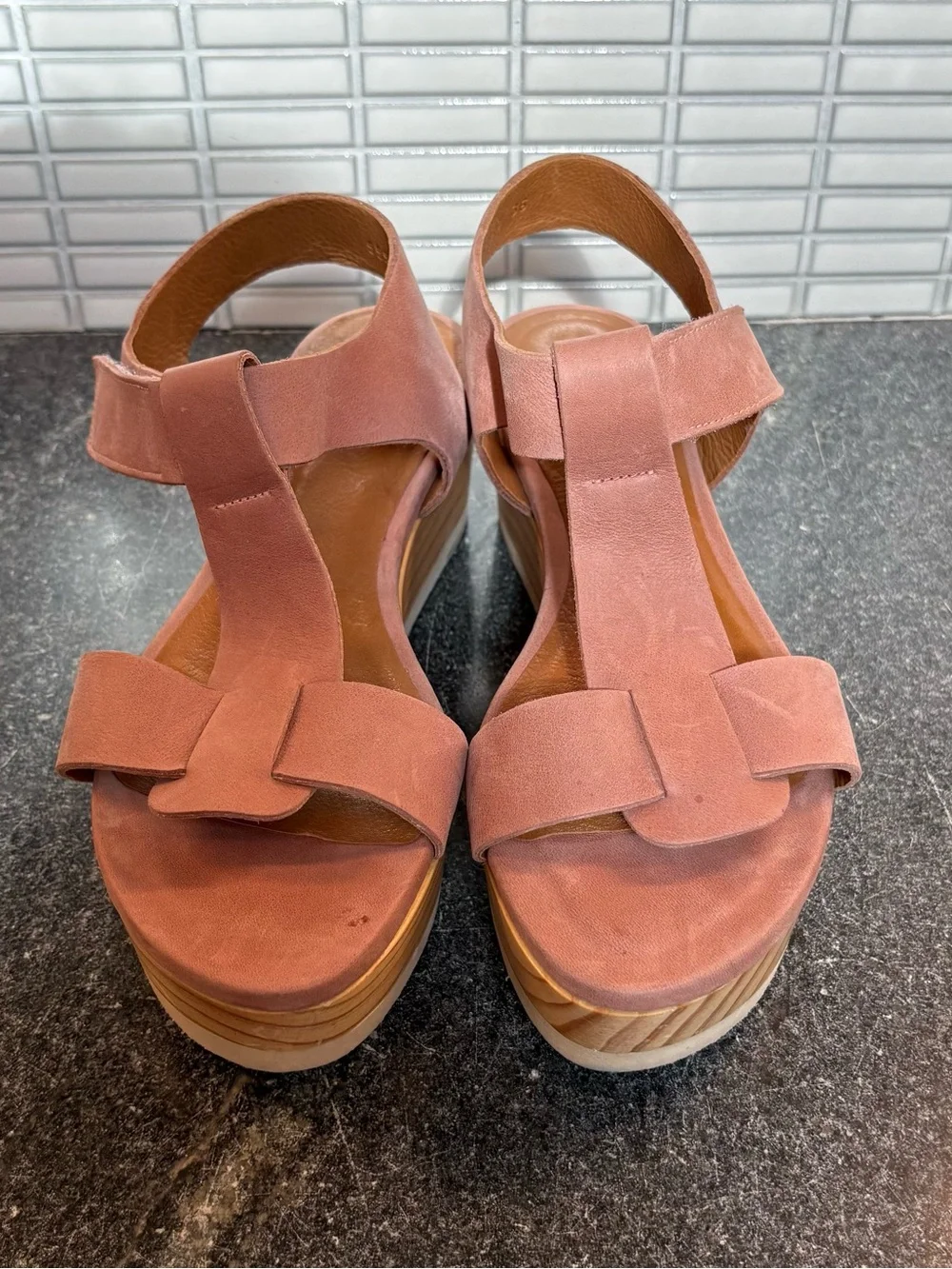 COCLICO Dusty Rose Platform Sandal with Wood-Look Wedge